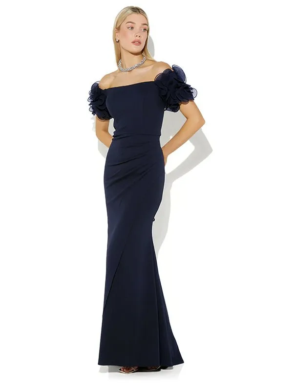 Diana Navy Ruffle Sleeve Gown