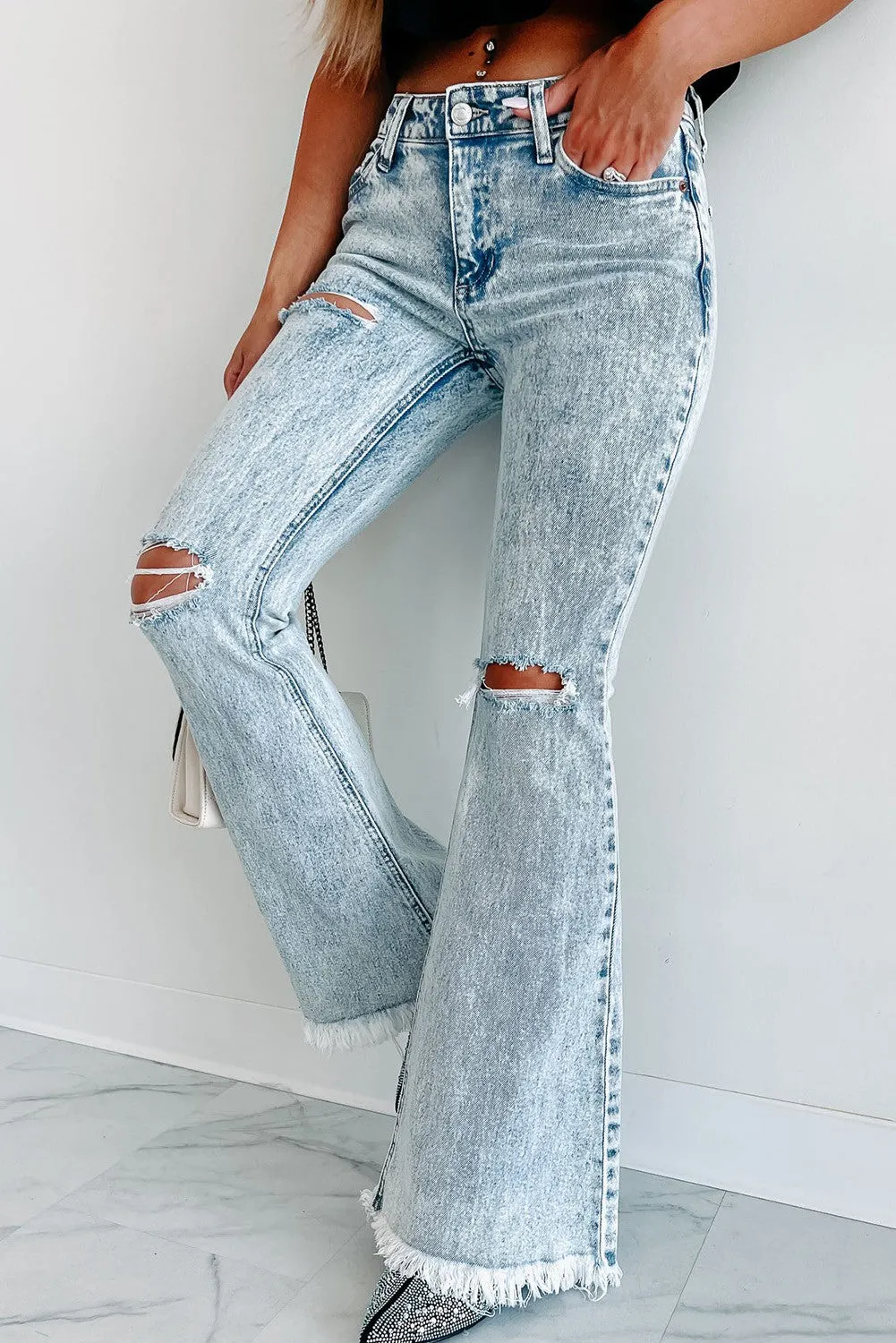 Distressed Acid Wash Flare Jeans