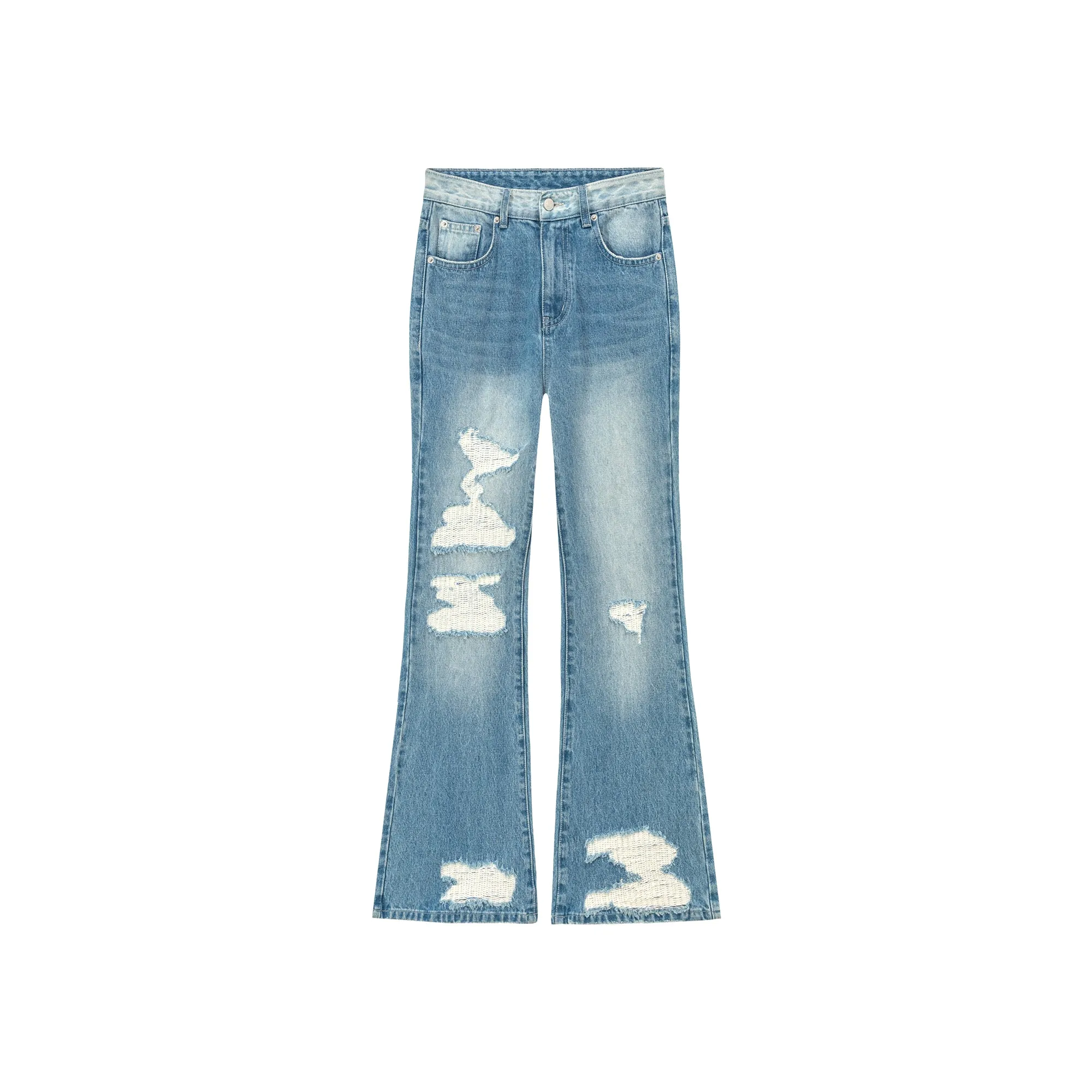 Distressed Ripped Bootcut Denim Jeans