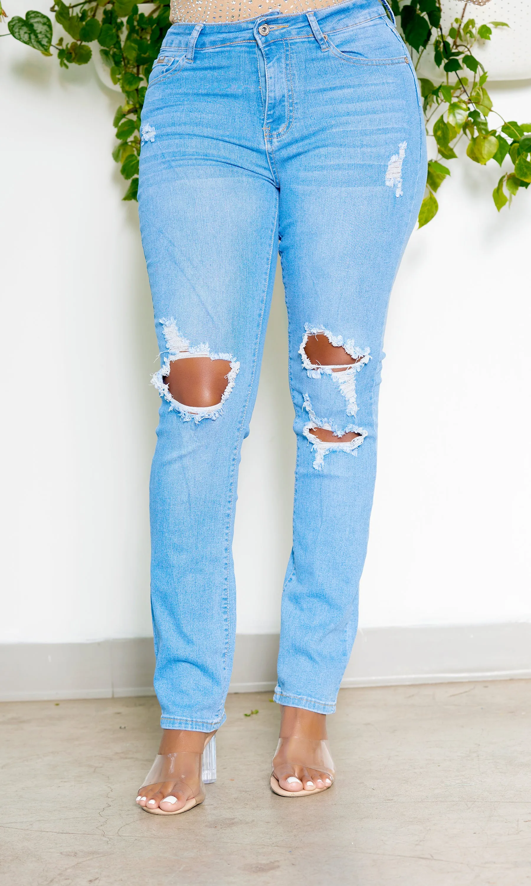 Distressed Skinny Leg Denim Jeans Pants