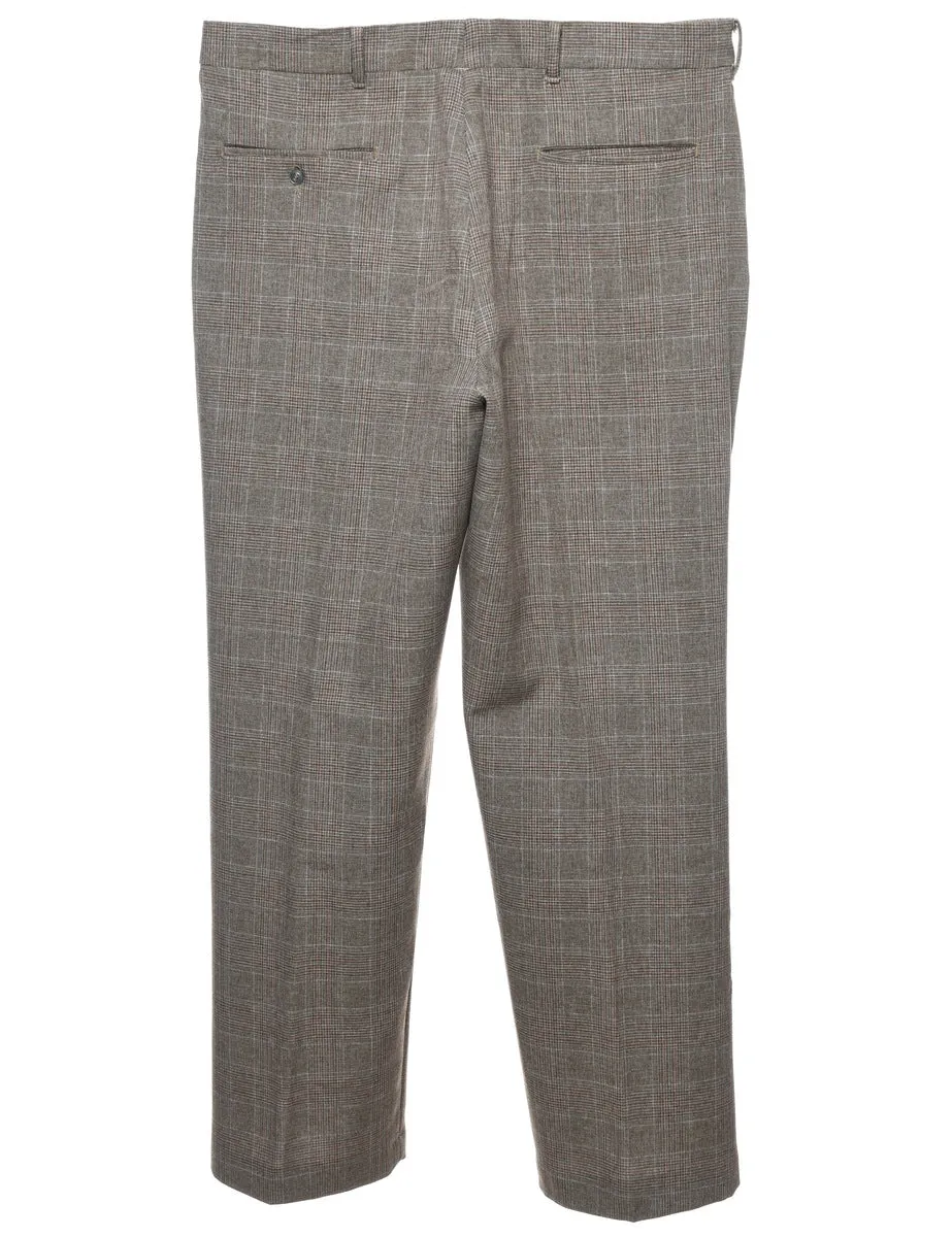 Dogtooth Checked Brown Casual Trousers - W34 L29