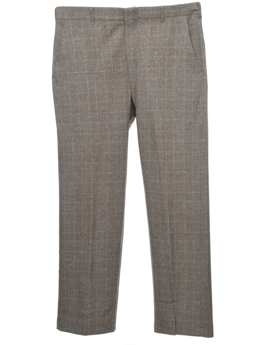 Dogtooth Checked Brown Casual Trousers - W34 L29