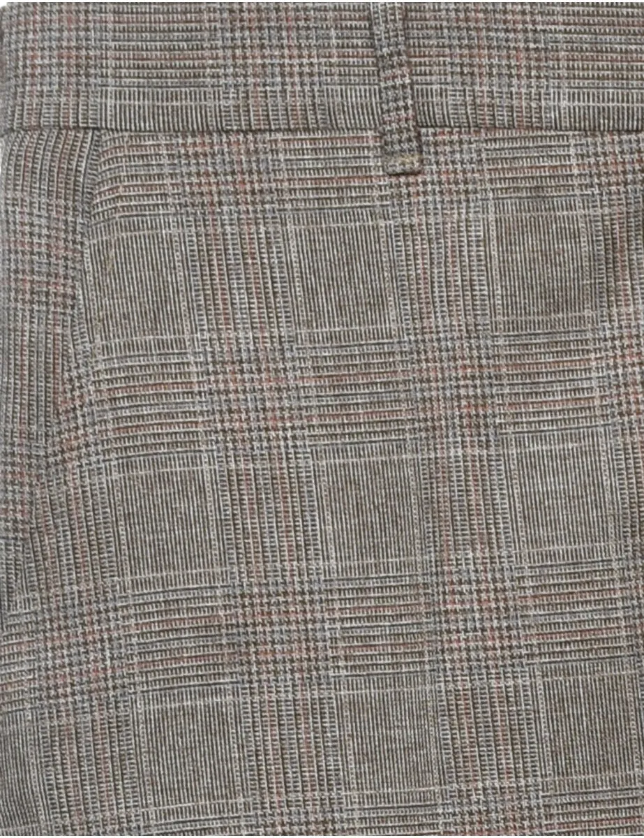 Dogtooth Checked Brown Casual Trousers - W34 L29