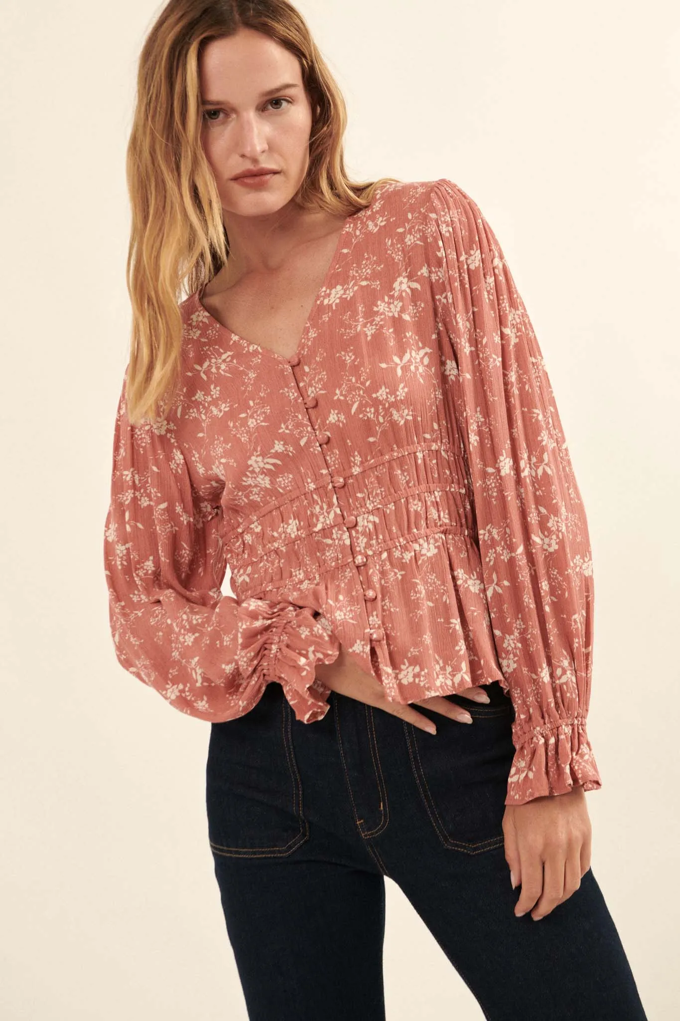 Effortless Elegance Floral Button-Front Top