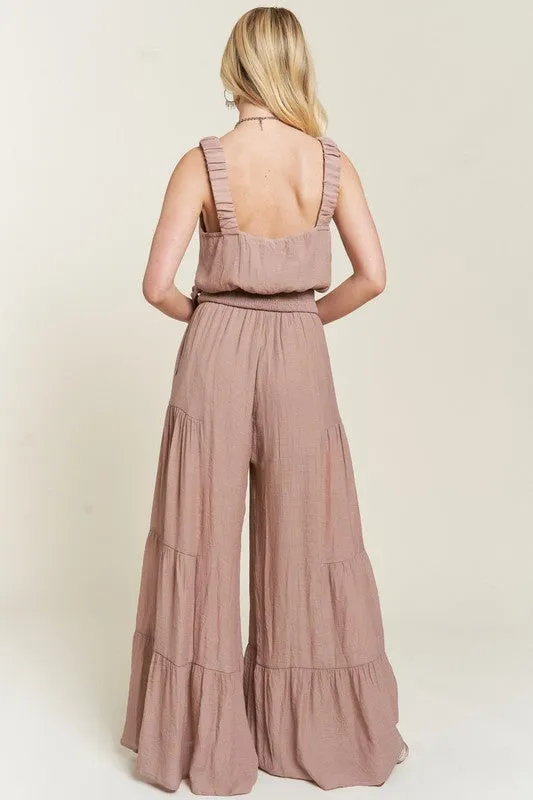 ELASTIC STRAP TIERED JUMPSUIT - PLUS SIZE - ONLINE EXCLUSIVE