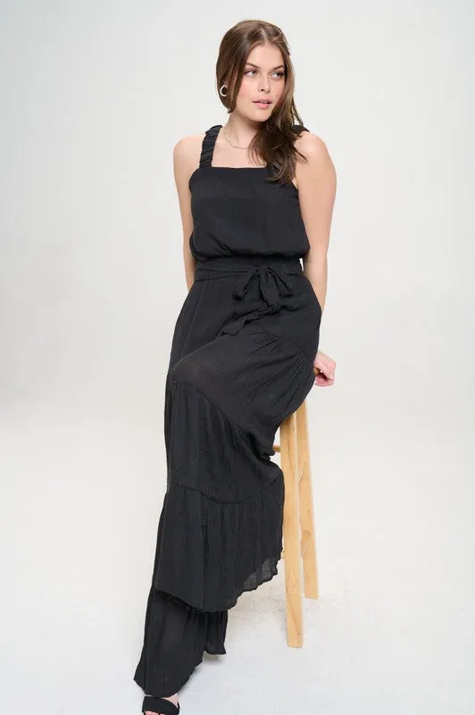 ELASTIC STRAP TIERED JUMPSUIT - PLUS SIZE - ONLINE EXCLUSIVE