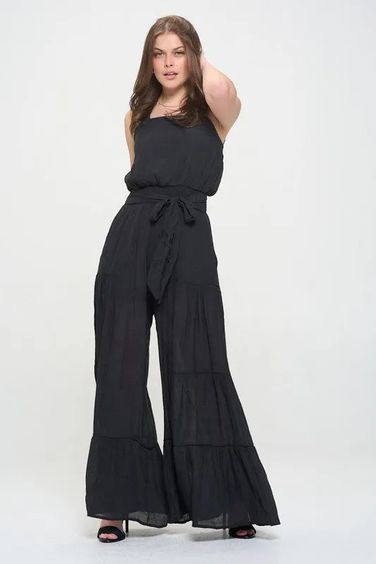 ELASTIC STRAP TIERED JUMPSUIT - PLUS SIZE - ONLINE EXCLUSIVE