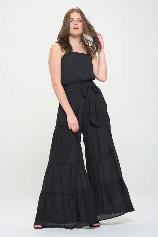 ELASTIC STRAP TIERED JUMPSUIT - PLUS SIZE - ONLINE EXCLUSIVE