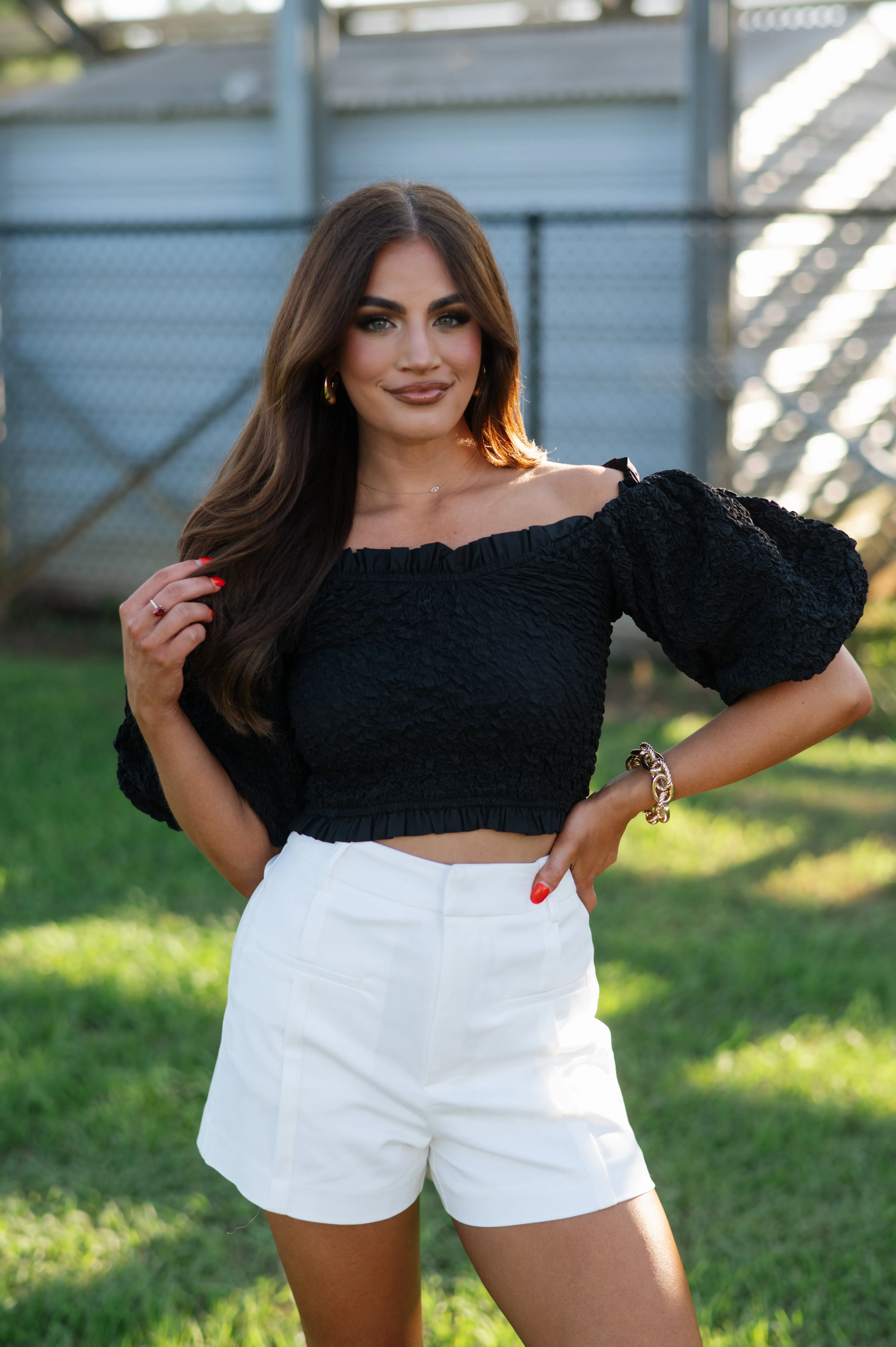 Emmy Puff Sleeve Top-Black