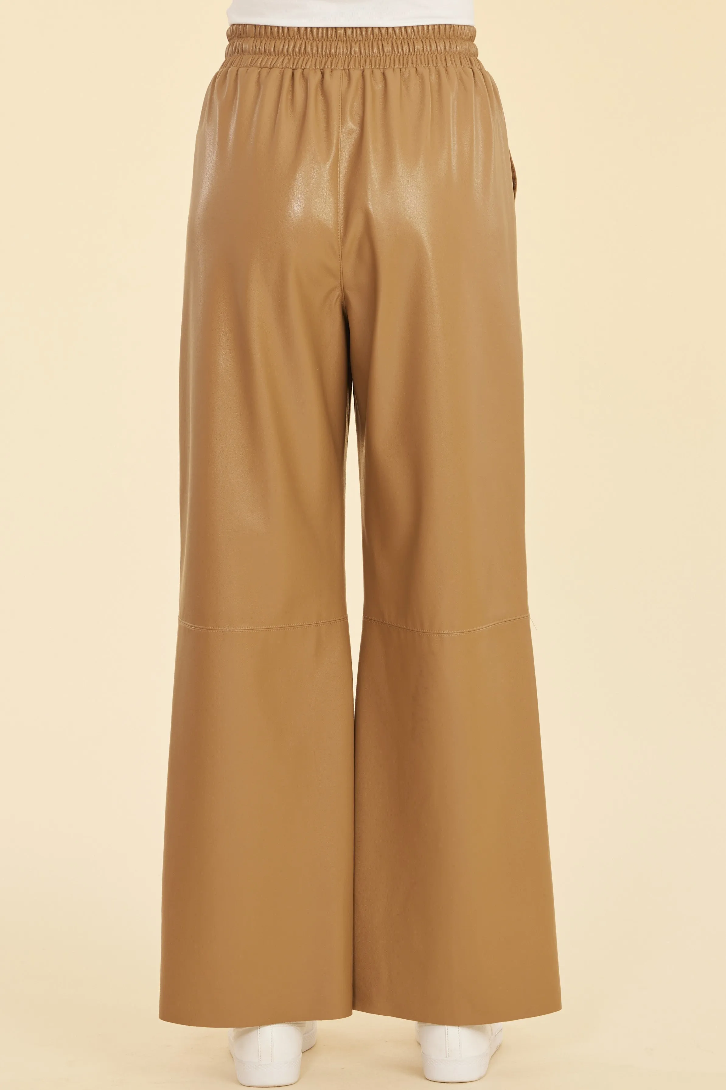 Faux Leather Wide Leg Drawstring Pants