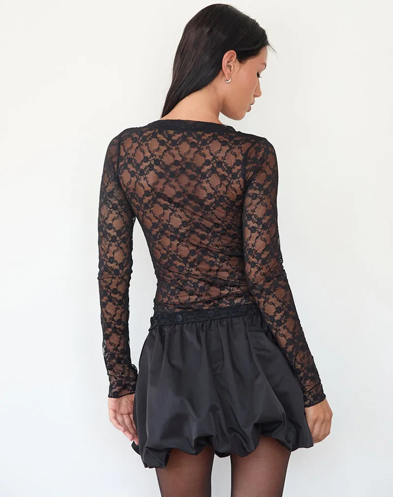 Fiore Long Sleeve Top in Black Canina Rose Lace