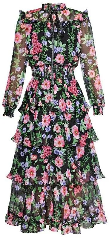 Floral Print Tiered Smocked Dress