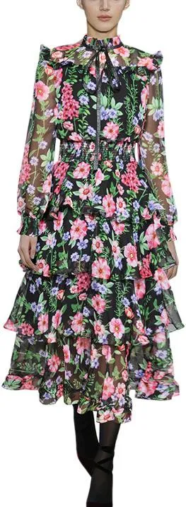 Floral Print Tiered Smocked Dress