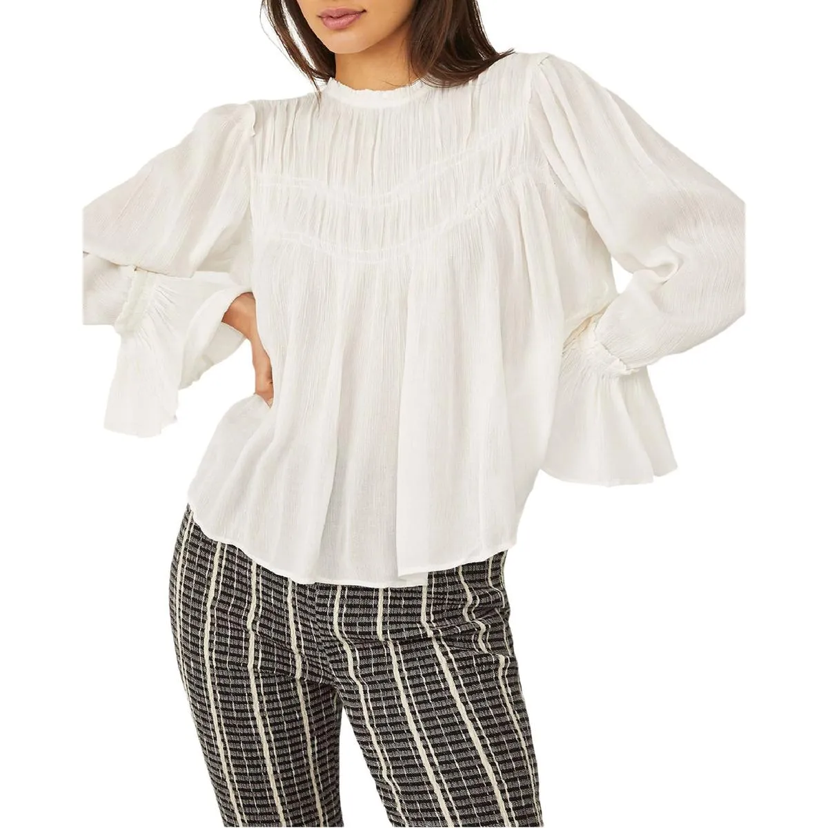 Free People Womens Kelsey Sheer Bell Sleeve Peasant Top