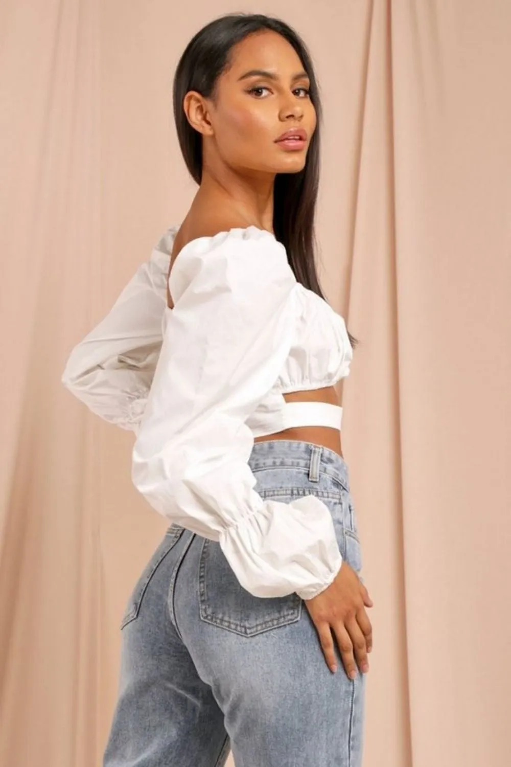 Frilled Front White Puff Sleeves Top