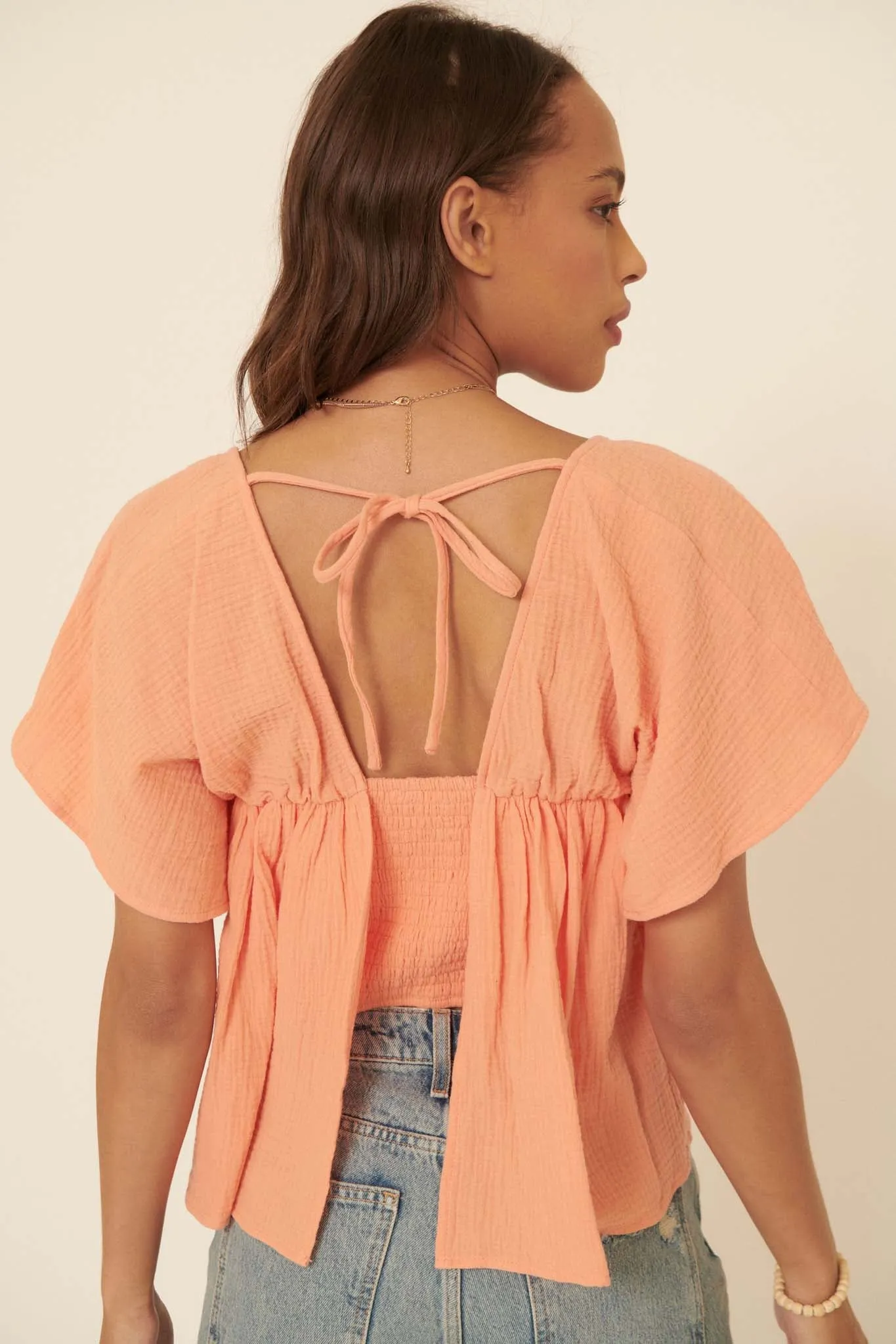 Gentle Touch Crinkle Cotton Peasant Top