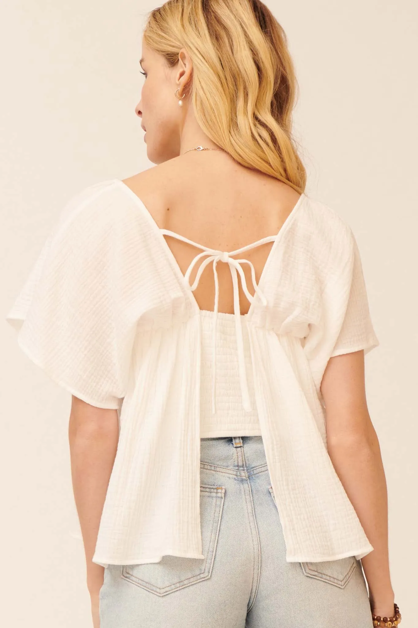 Gentle Touch Crinkle Cotton Peasant Top