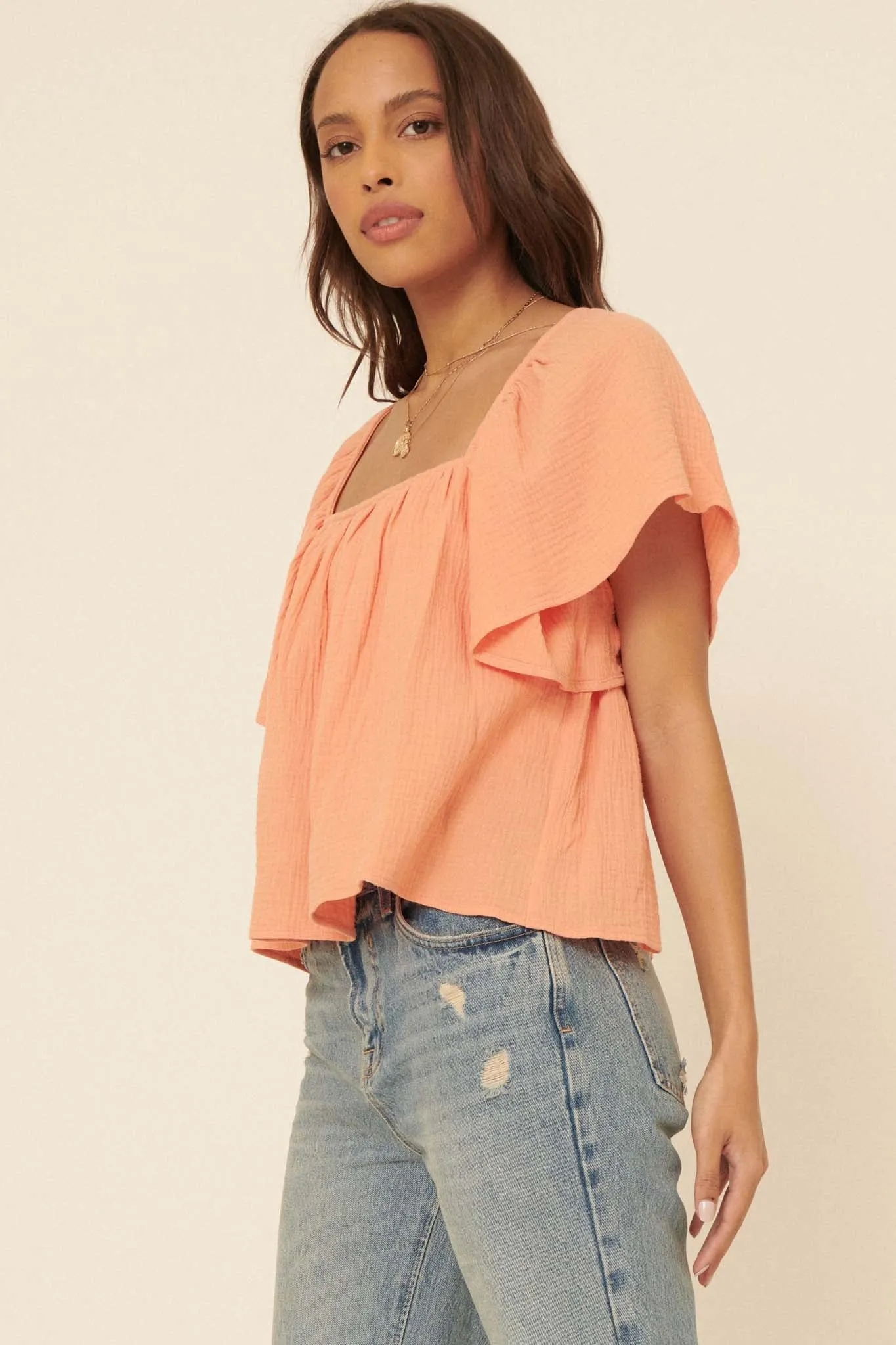 Gentle Touch Crinkle Cotton Peasant Top