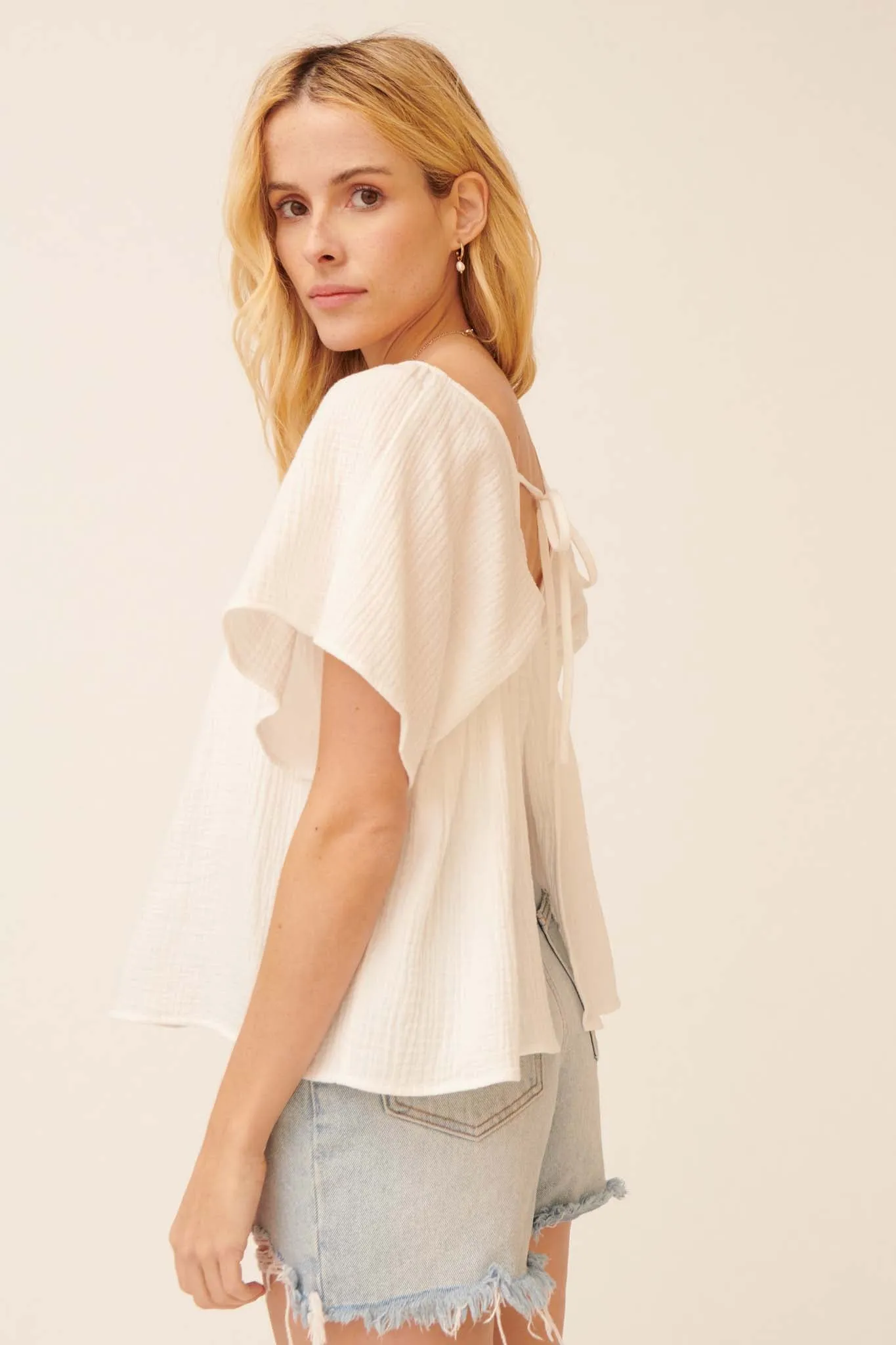 Gentle Touch Crinkle Cotton Peasant Top