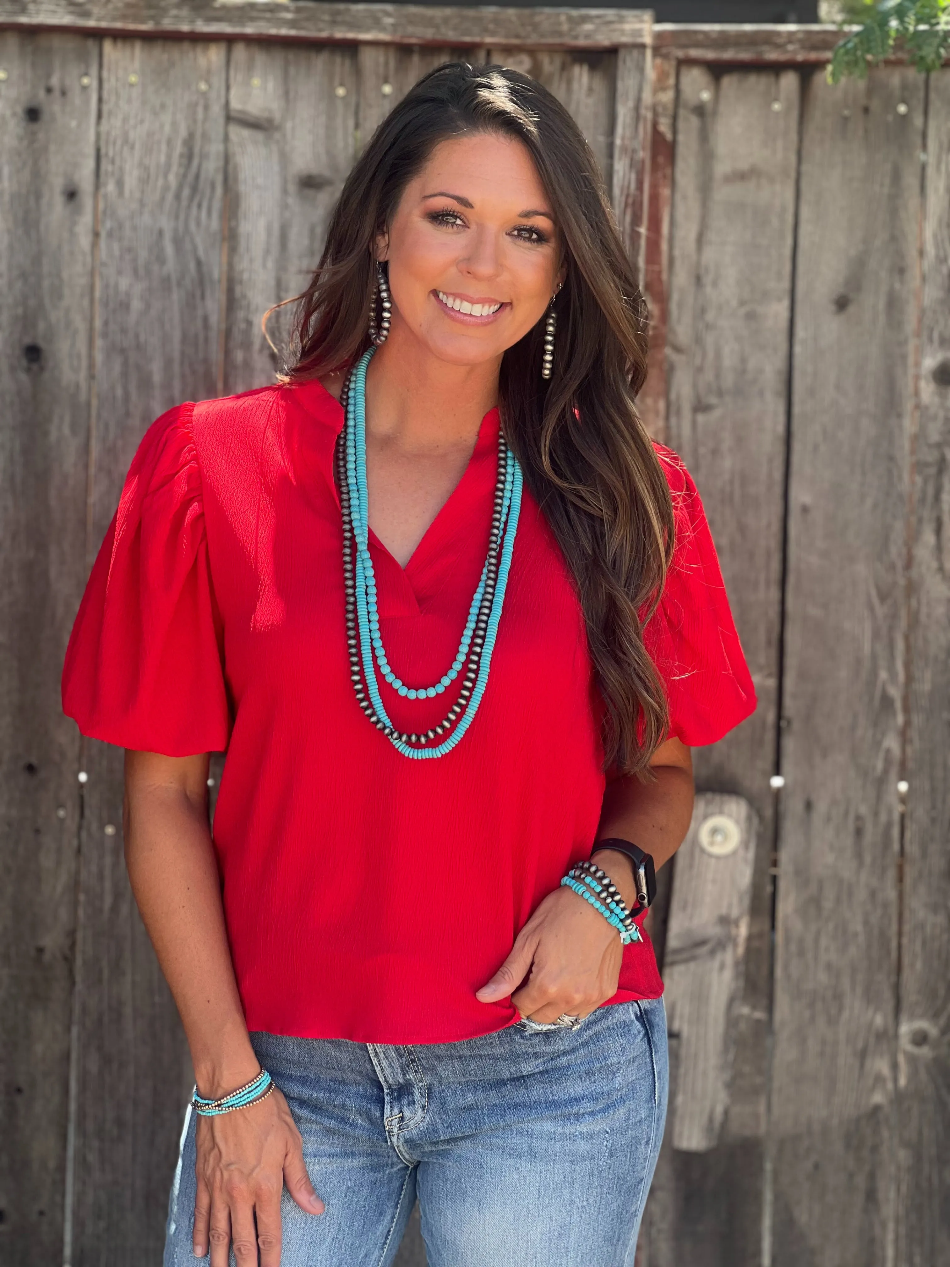 Georgianna Red Puff Sleeve Blouse