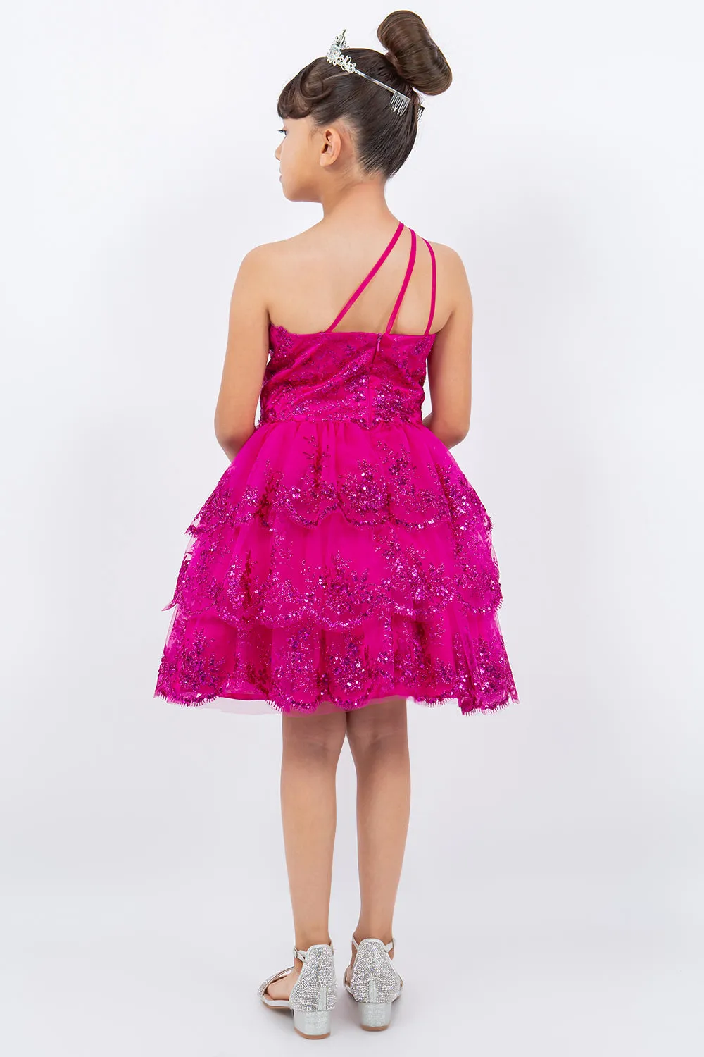 Girls Short One Shoulder Tiered Dress by Cinderella Couture 5132