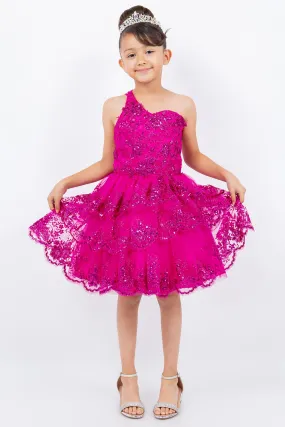 Girls Short One Shoulder Tiered Dress by Cinderella Couture 5132