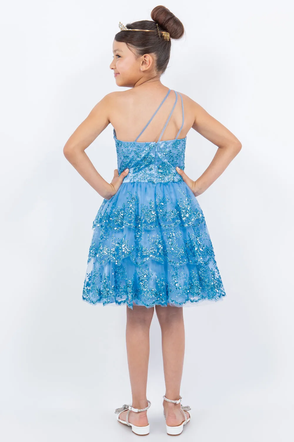 Girls Short One Shoulder Tiered Dress by Cinderella Couture 5132