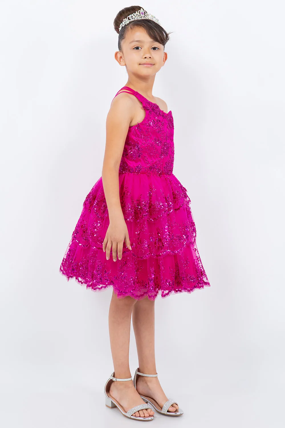 Girls Short One Shoulder Tiered Dress by Cinderella Couture 5132