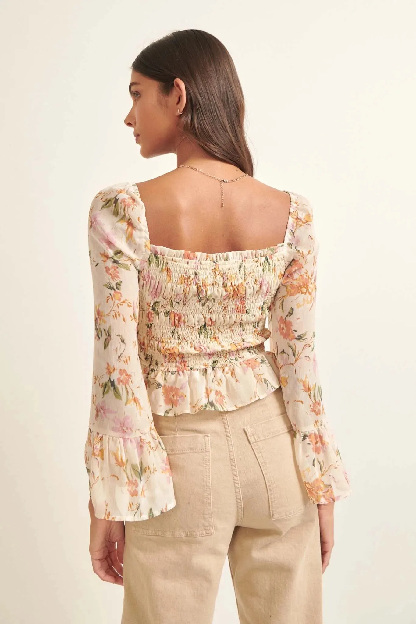 Gossamer Petals Smocked Floral Peasant Top