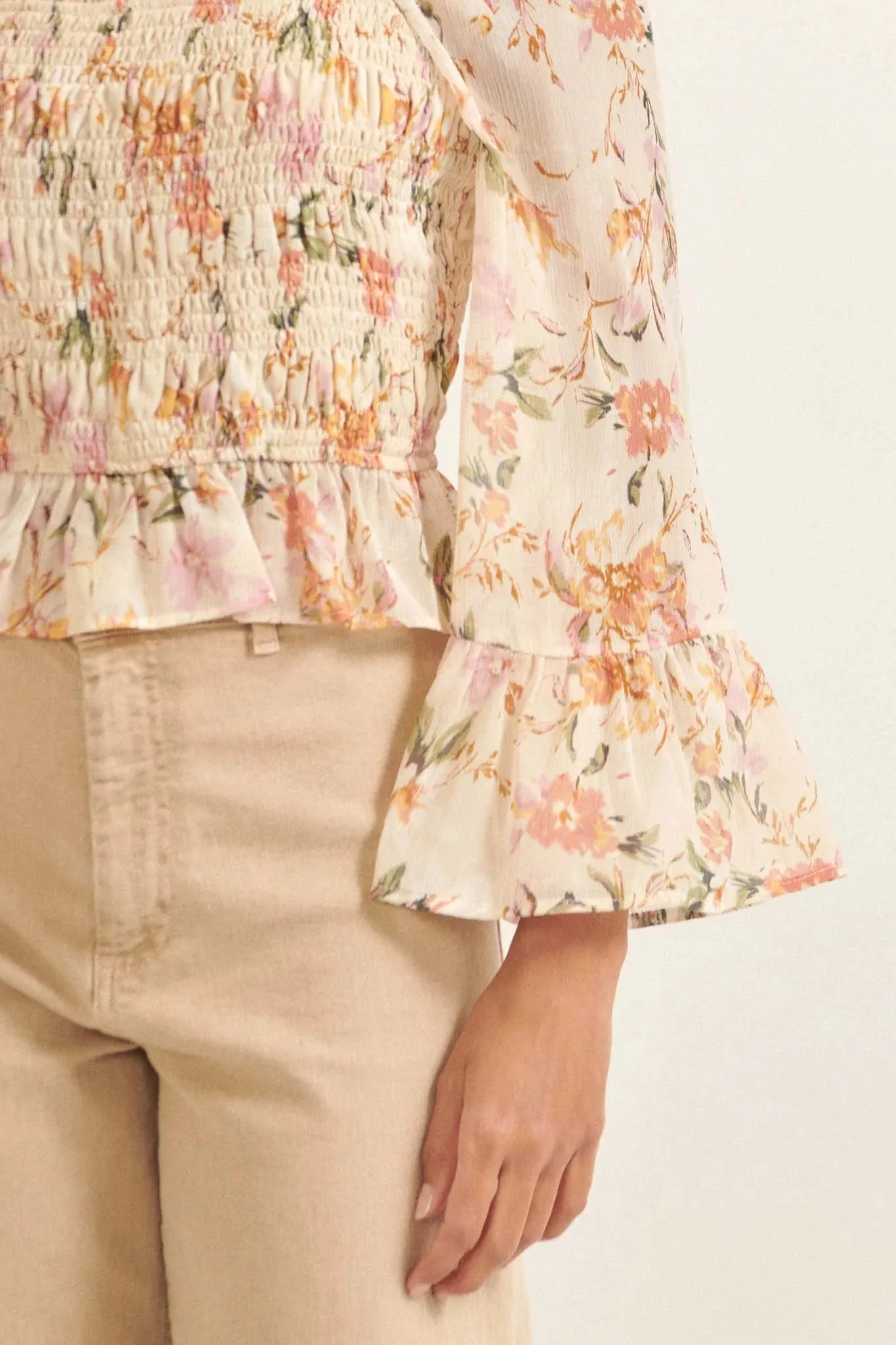 Gossamer Petals Smocked Floral Peasant Top