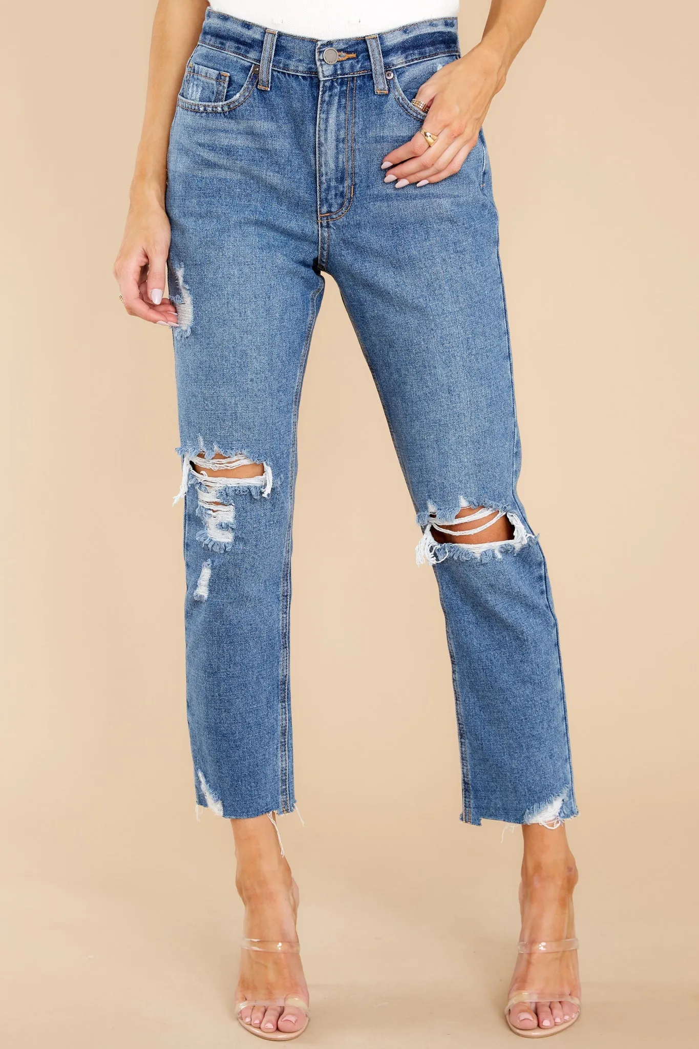 Heard A Rumor Medium Wash Distressed Mom Jeans