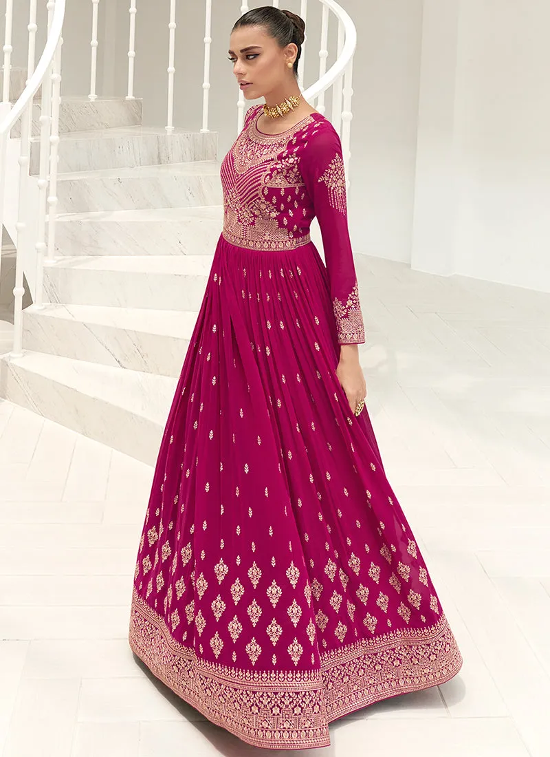 Hot Pink Traditional Embroidery Anarkali Gown