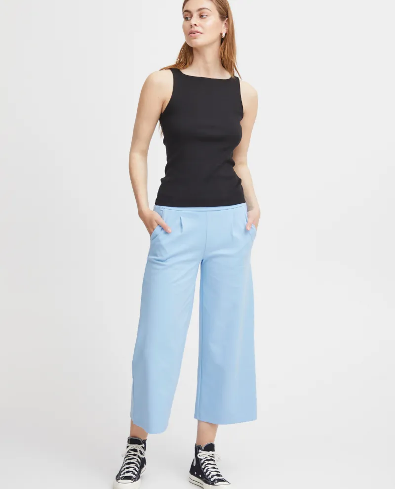 Ichi Kate Della Blue Wide Leg Trousers