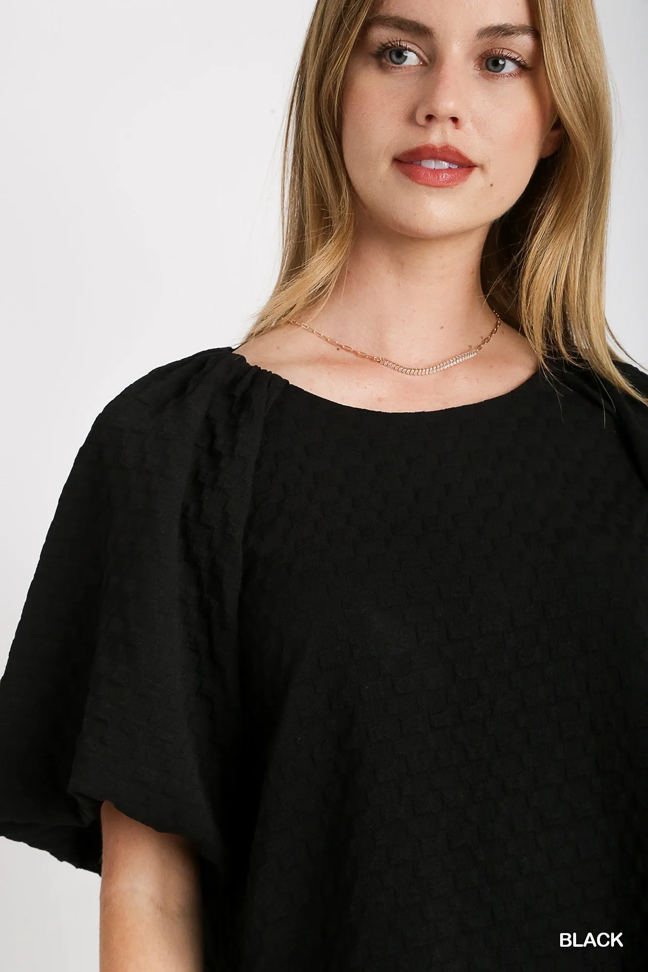 Jacquard Puff Sleeve Top