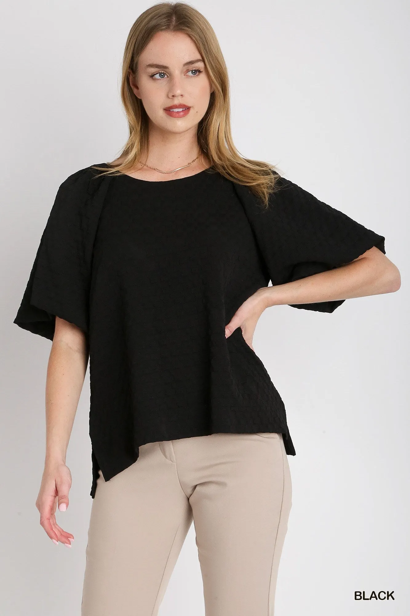 Jacquard Puff Sleeve Top