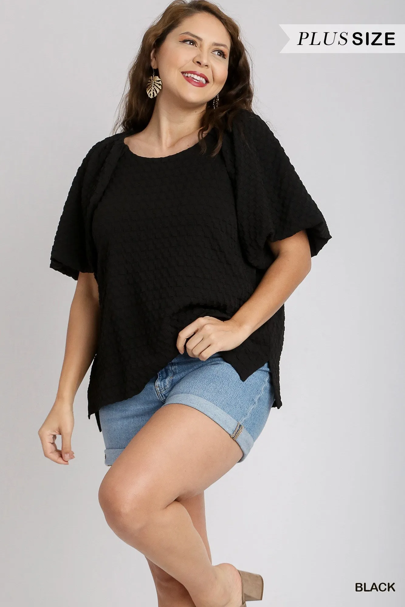 Jacquard Puff Sleeve Top