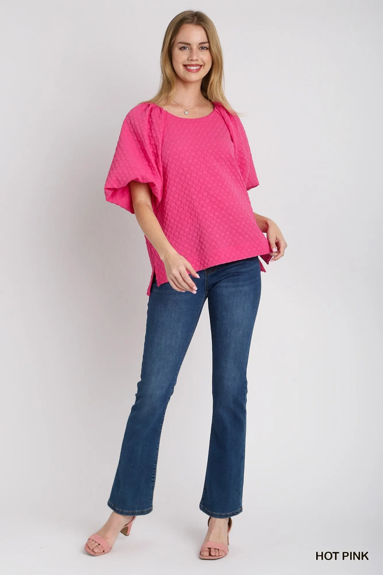 Jacquard Puff Sleeve Top