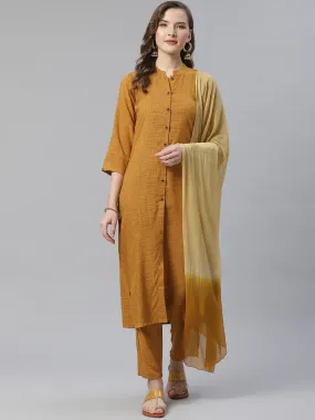 Jashvi Women Mustard & Beige Self Checked Kurta with Trousers & Dupatta