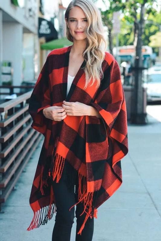 Jenny Buffalo Check Plaid Poncho