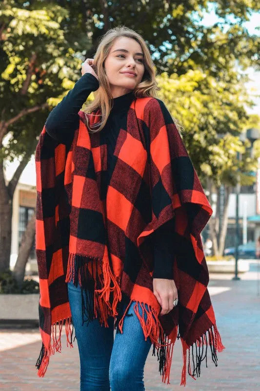 Jenny Buffalo Check Plaid Poncho