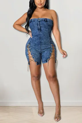 JN0315 Strapless Denim Rompers