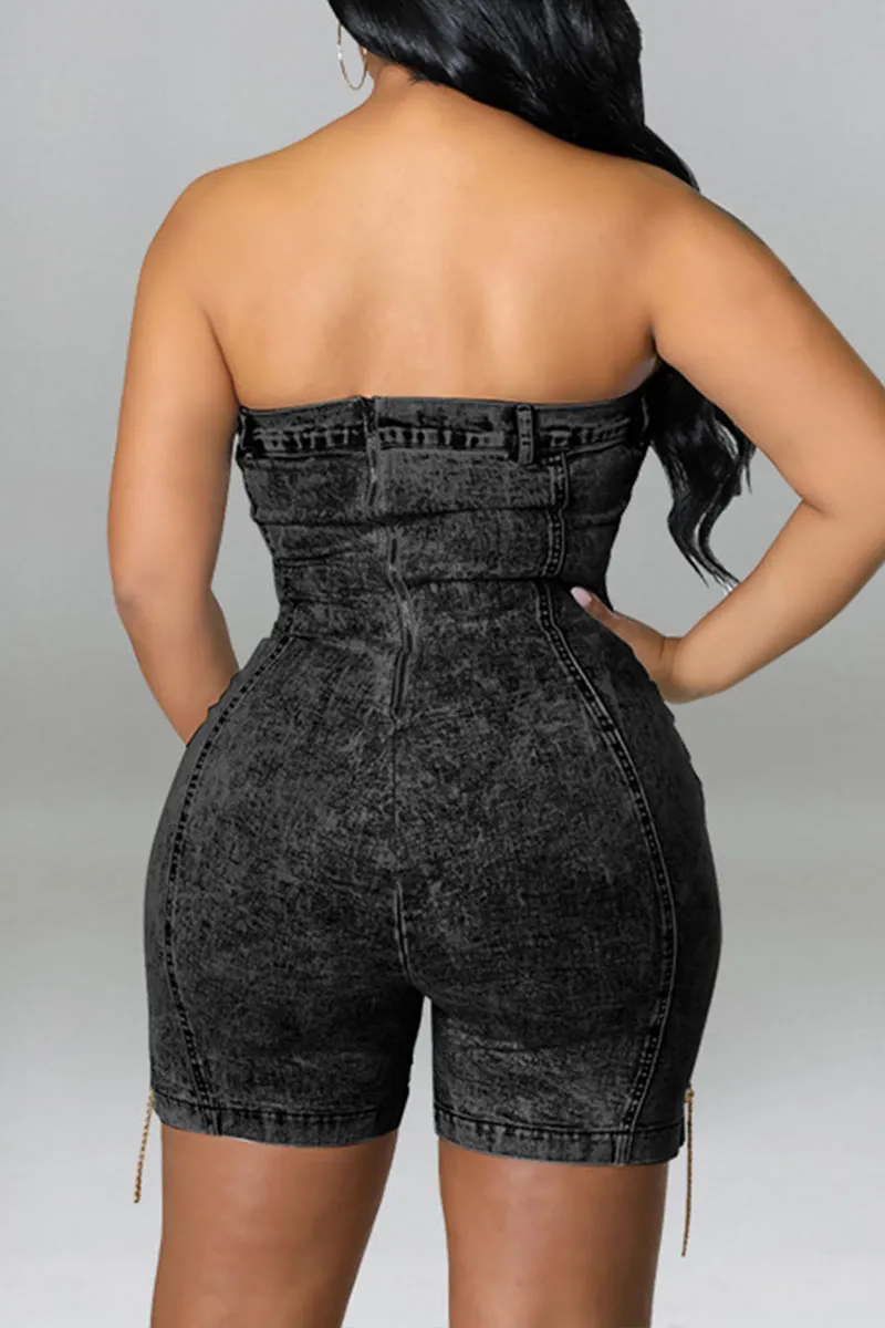 JN0315 Strapless Denim Rompers