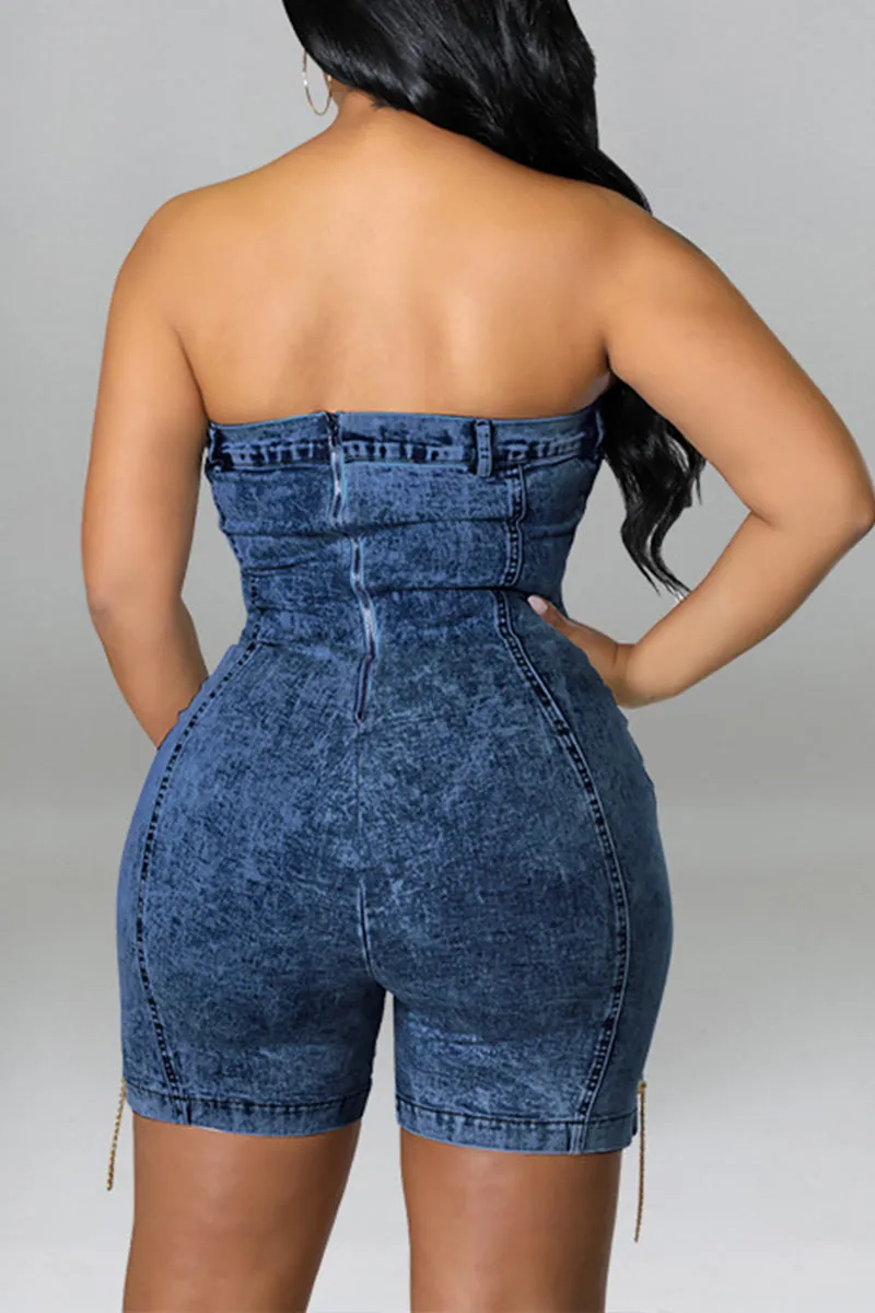 JN0315 Strapless Denim Rompers