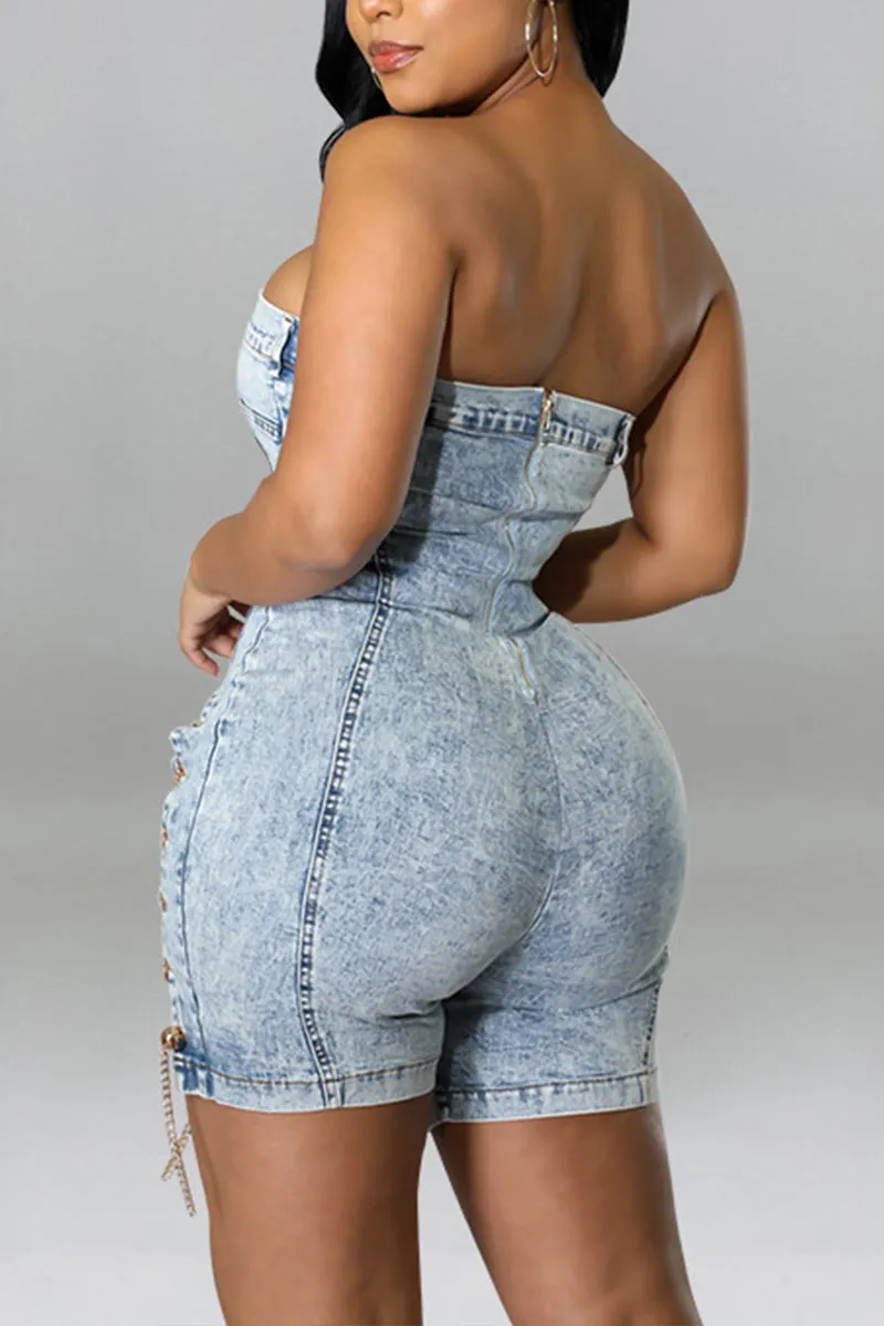 JN0315 Strapless Denim Rompers