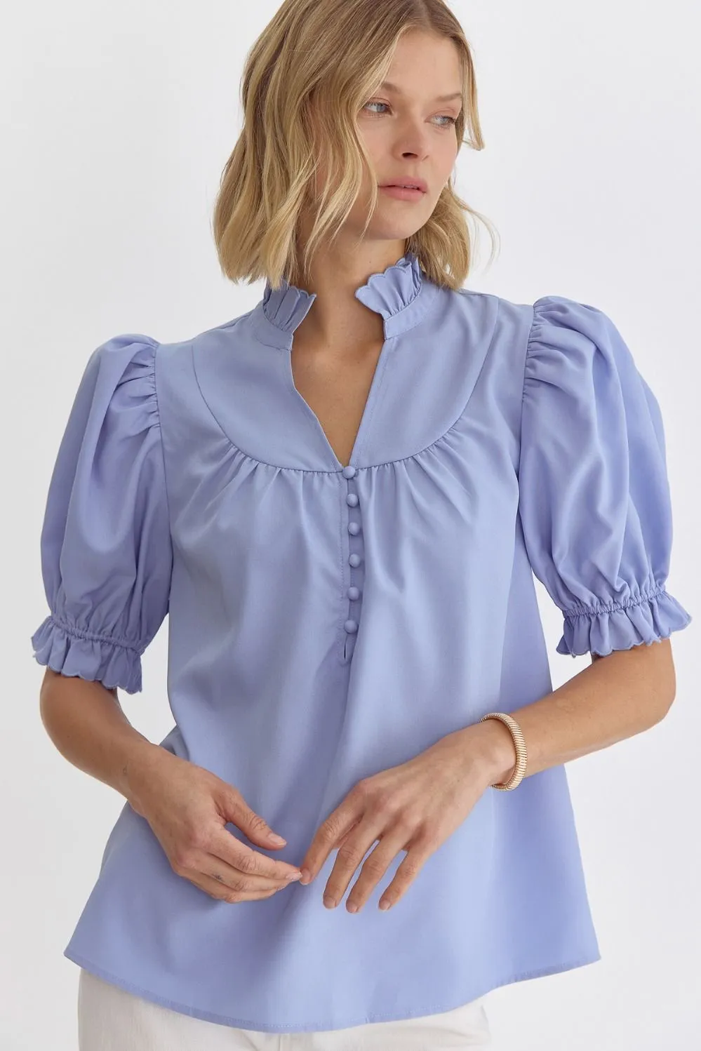 Katherine Puff Sleeve Top (Blue)