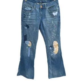 L7B By Little Big Vintage Women's Distressed Patchwork Flared Low Rise Jeans 30