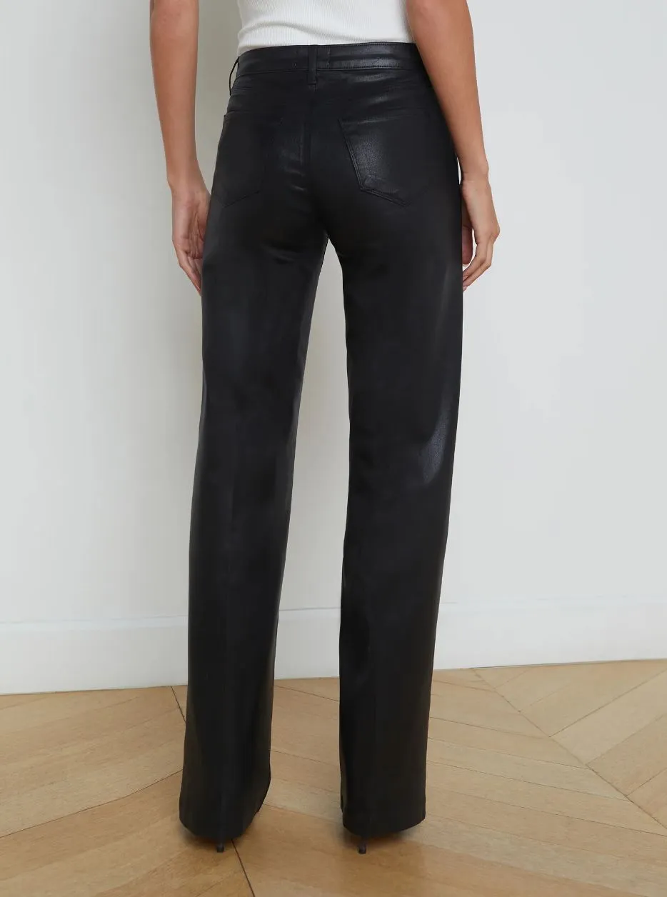 L'agence Clayton High Rise Wide Leg in Noir Coated