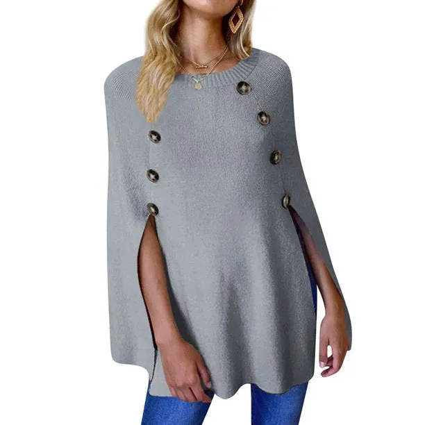 Lazy Day Button Poncho Sweater