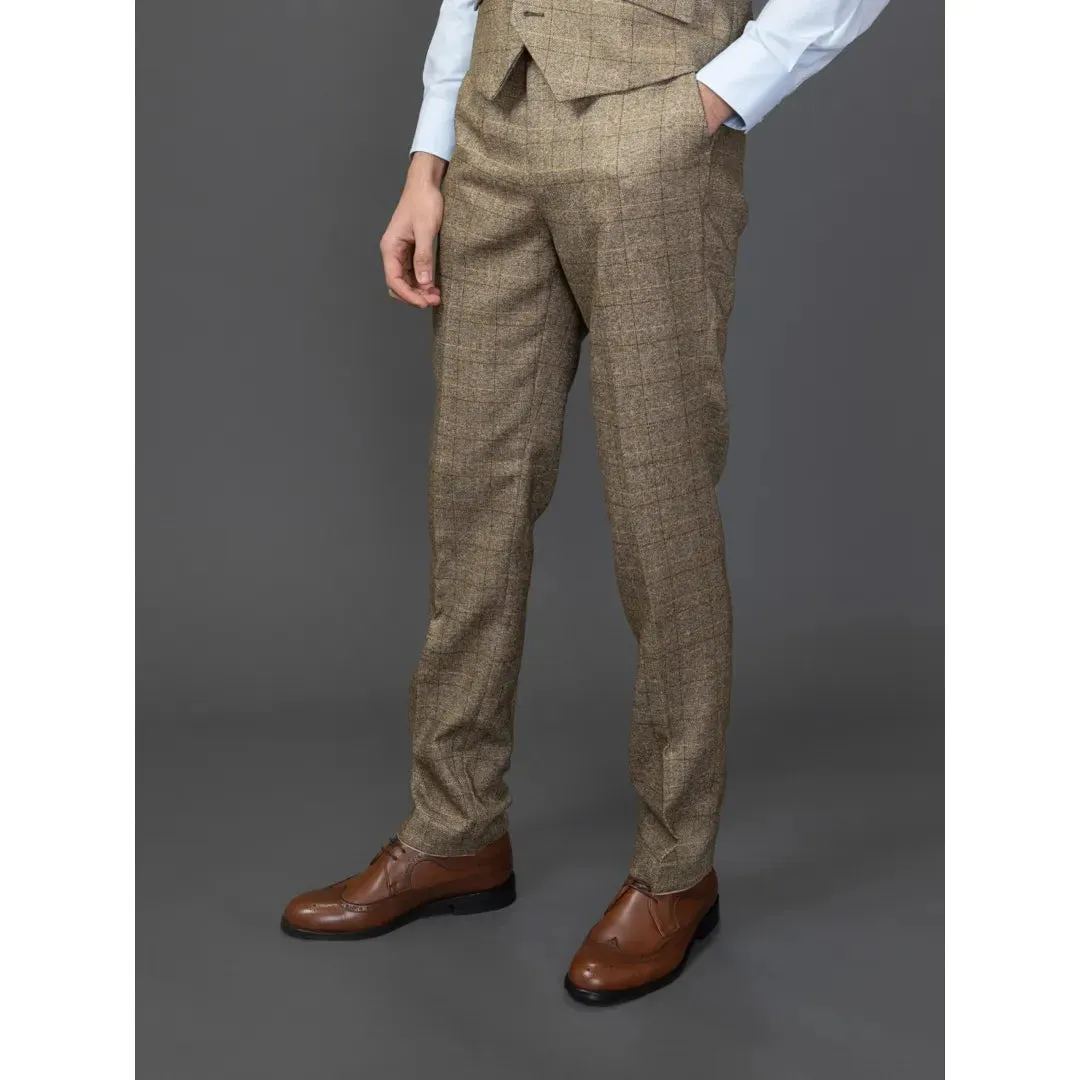 Liam - Men's Brown Checked Trousers