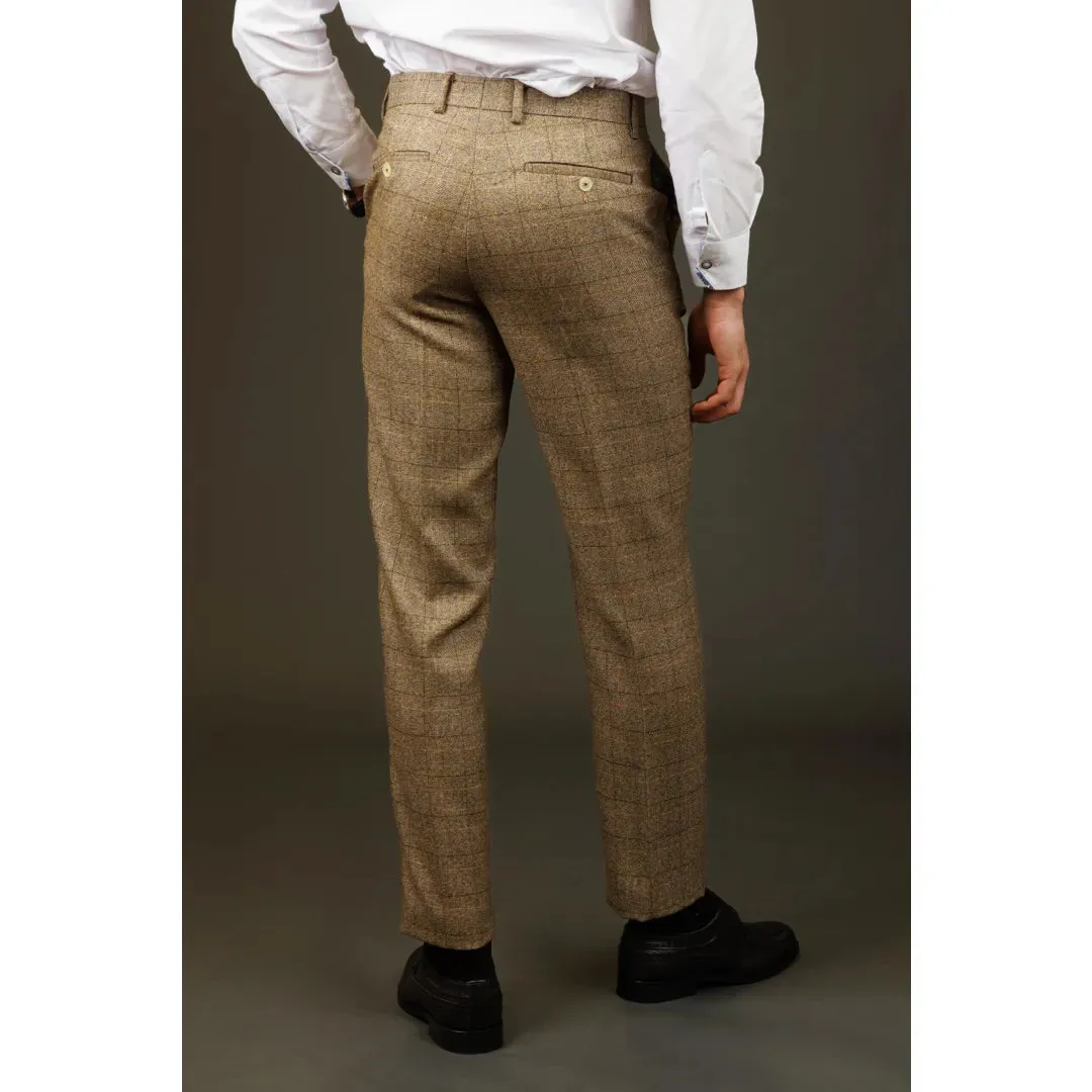 Liam - Men's Brown Checked Trousers